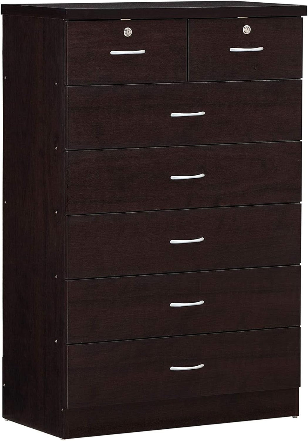 7 Drawer Wood Dresser For Bedroom 31.5 Inch Wide With Top Drawer Locks Chocolate