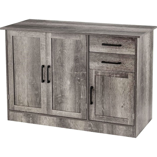 Gray Entryway Sideboard Cabinet With Drawers And Shelves