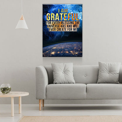 I Am Grateful Canvas Wall Art, Gratitude Sign, Abraham Hicks Law Of Attraction Art