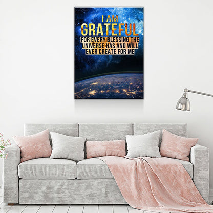 I Am Grateful Canvas Wall Art, Gratitude Sign, Abraham Hicks Law Of Attraction Art