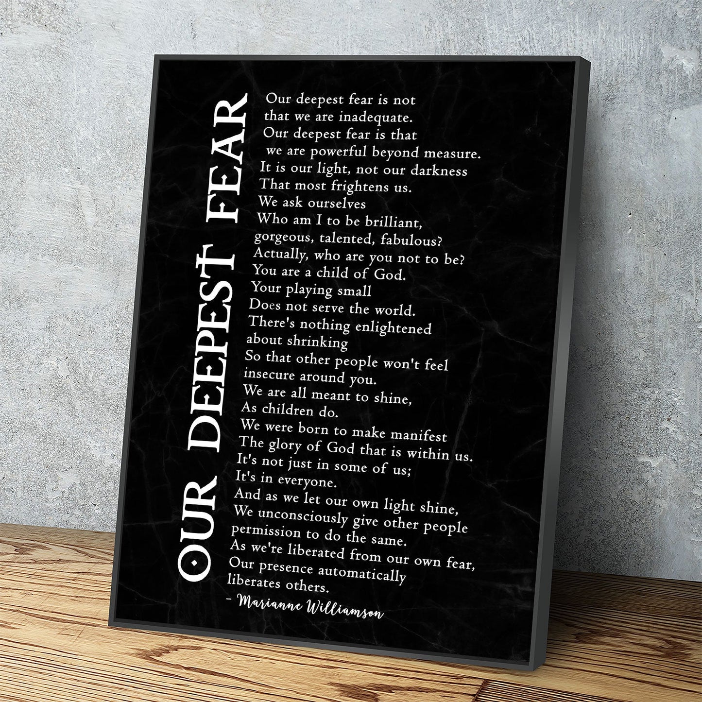 Our Deepest Fear Canvas Wall Art | Marianne Williamson Inspirational Poem
