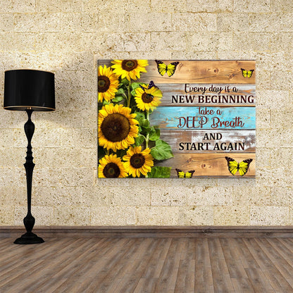 Every Day Is A New Beginning Canvas Wall Art, Take A Deep Breathe And Start Again, Inspirational Decor
