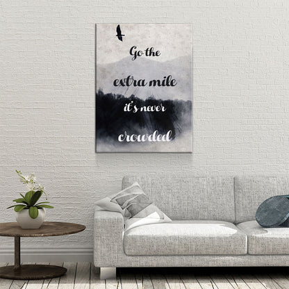 Go The Extra Mile It's Never Crowded Canvas Wall Art, Motivational Decor, Office Decor, Success Quotes, Motivational Quotes
