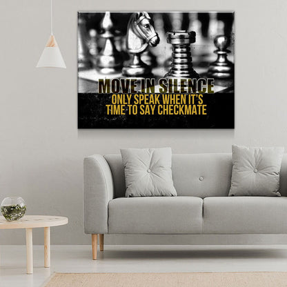 Move In Silence Canvas Wall Art, Checkmate, Motivational Wall Decor, Chess Quote
