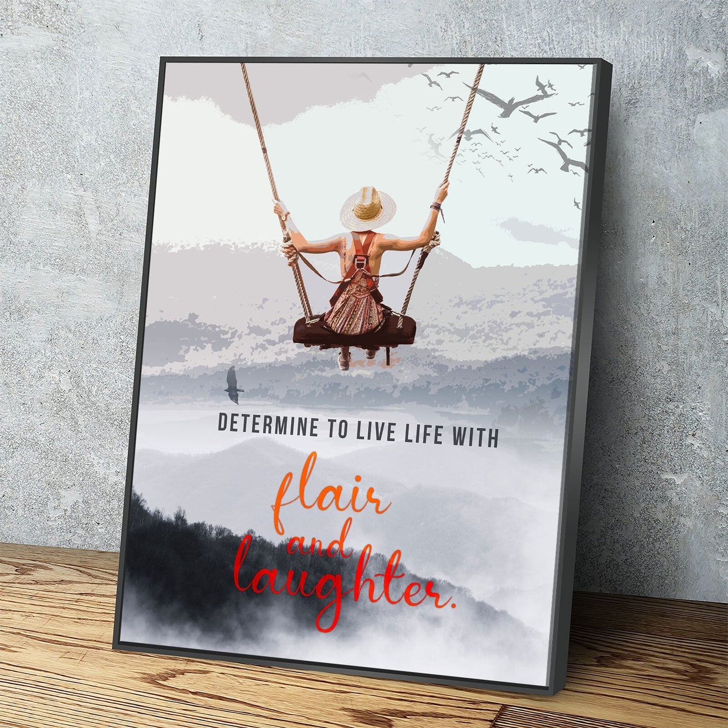 Determine To Live With Flair and Laughter Canvas Wall Art, Inspirational Wall Art, Office Decor, Inspirational gift