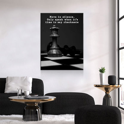 Move In Silence Only Speak When It's Time To Say Checkmate Canvas Wall Art, Chess Decor, Motivational Quote, Office Decor, Inspirational