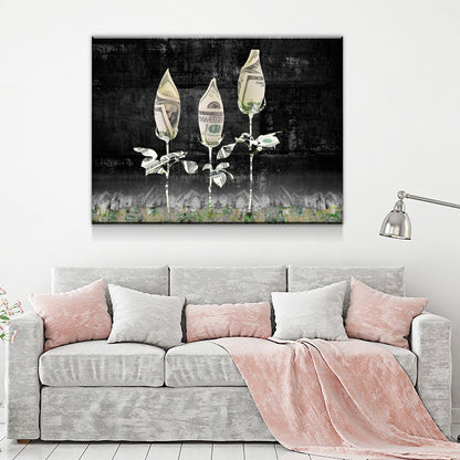 Money Roses Canvas Wall Art, Abstract Decor, Inspirational Decor, Office Decor, Money Rose Garden, Money Art