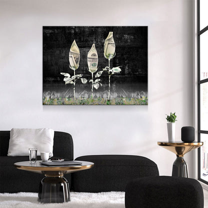 Money Roses Canvas Wall Art, Abstract Decor, Inspirational Decor, Office Decor, Money Rose Garden, Money Art