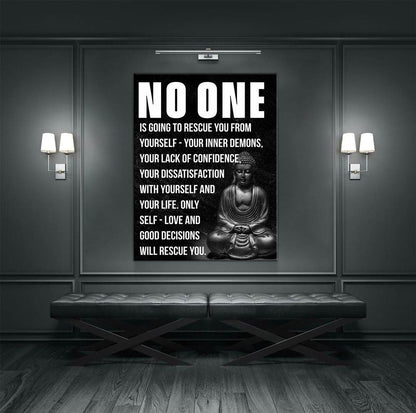 Buddha Canvas Wall Art, Inspirational Art, No One Is Going To Rescue You From Yourself, Buddha Quote