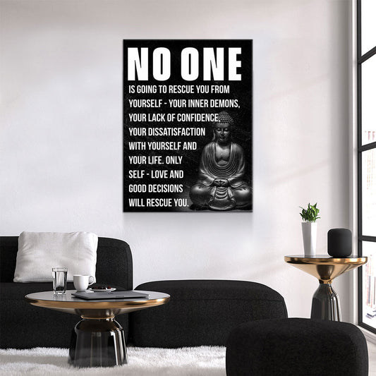 Buddha Canvas Wall Art, Inspirational Art, No One Is Going To Rescue You From Yourself, Buddha Quote