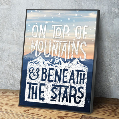 On Top Of Mountains And Beneath The Stars Canvas Wall Art, Mountains, Home Decor, Hiking, Camping, Stars