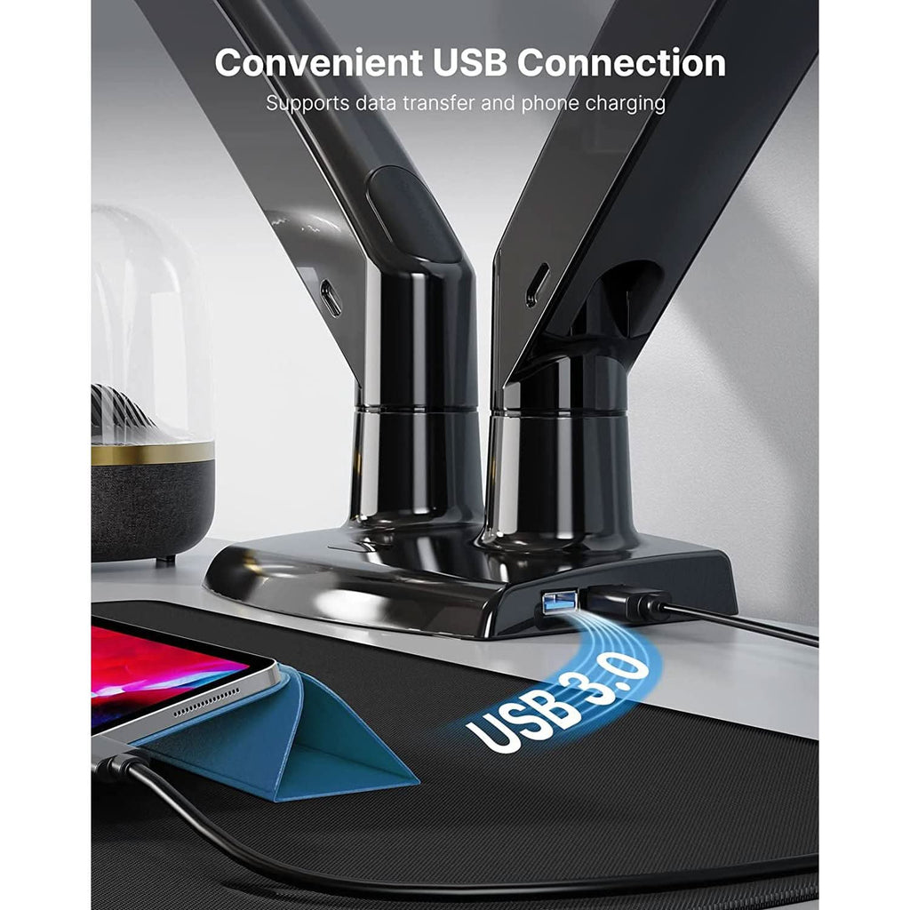 Dual Monitor Stand With USB Port Height Adjustable Arms