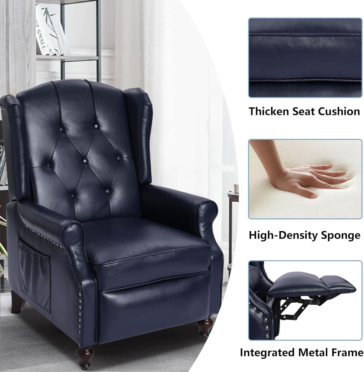 Wingback Recliner Chair Massage And Heat Tufted PU Leather