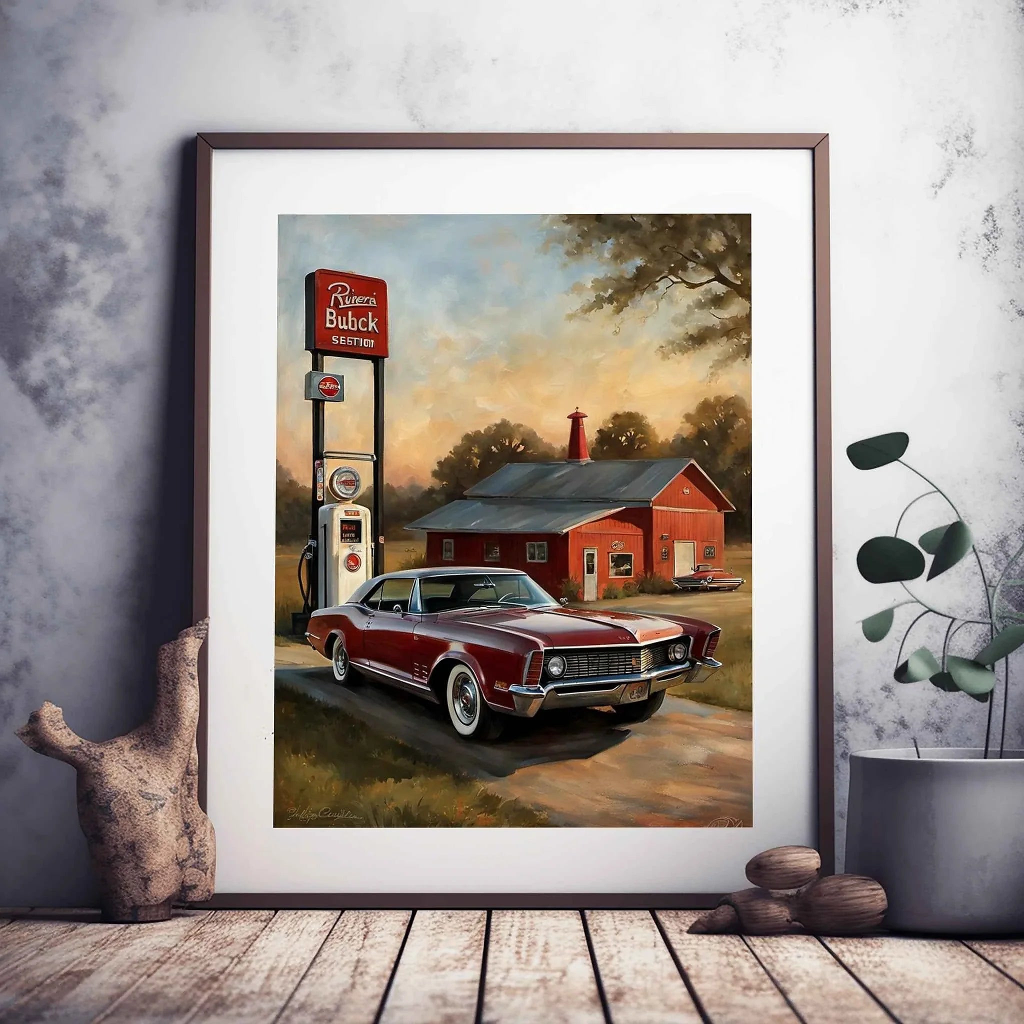 1965 Riviera Gran Sport - Retro Gas Station Edition | Poster Canvas