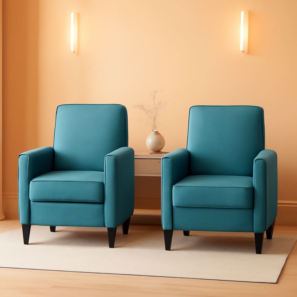Emmie Fabric Recliner Set In Dark Teal And Dark Brown