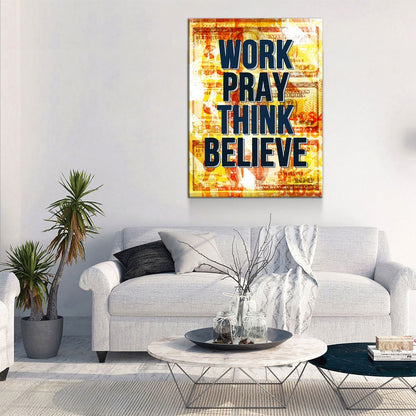 Work Pray Think Believe Canvas Wall Art, Motivational Decor, Motivational Quotes, Office Decor, Inspirational Quote, Hustle Art