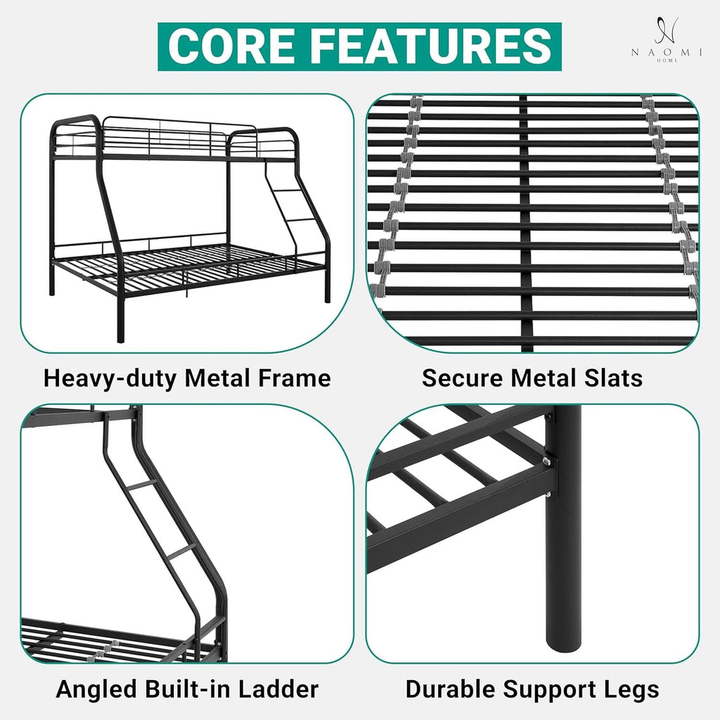 Hollywood Twin Over Full Metal Bunk Bed With Guardrails