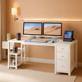 55 Inch White Computer Desk With Fabric Drawers And Storage