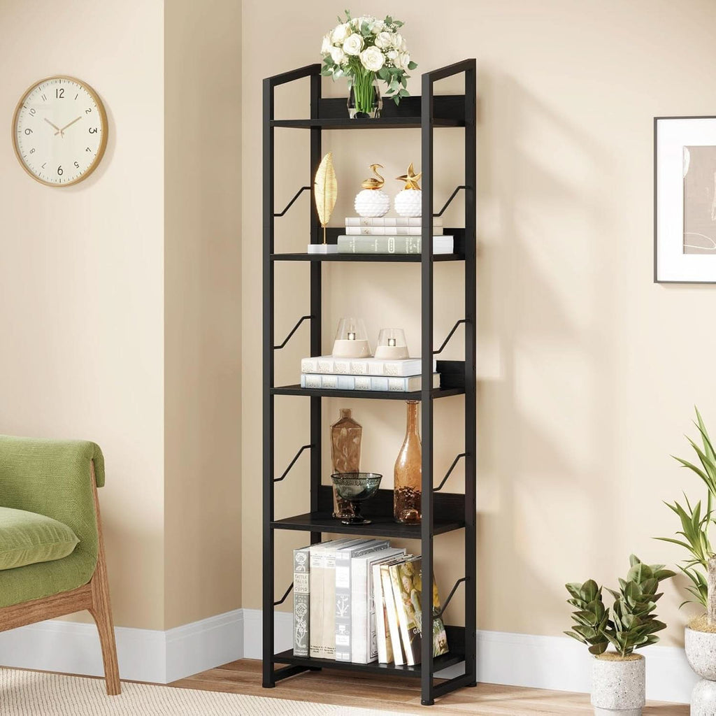 5 Tier Narrow Bookshelf With Edge Protection Bookcase
