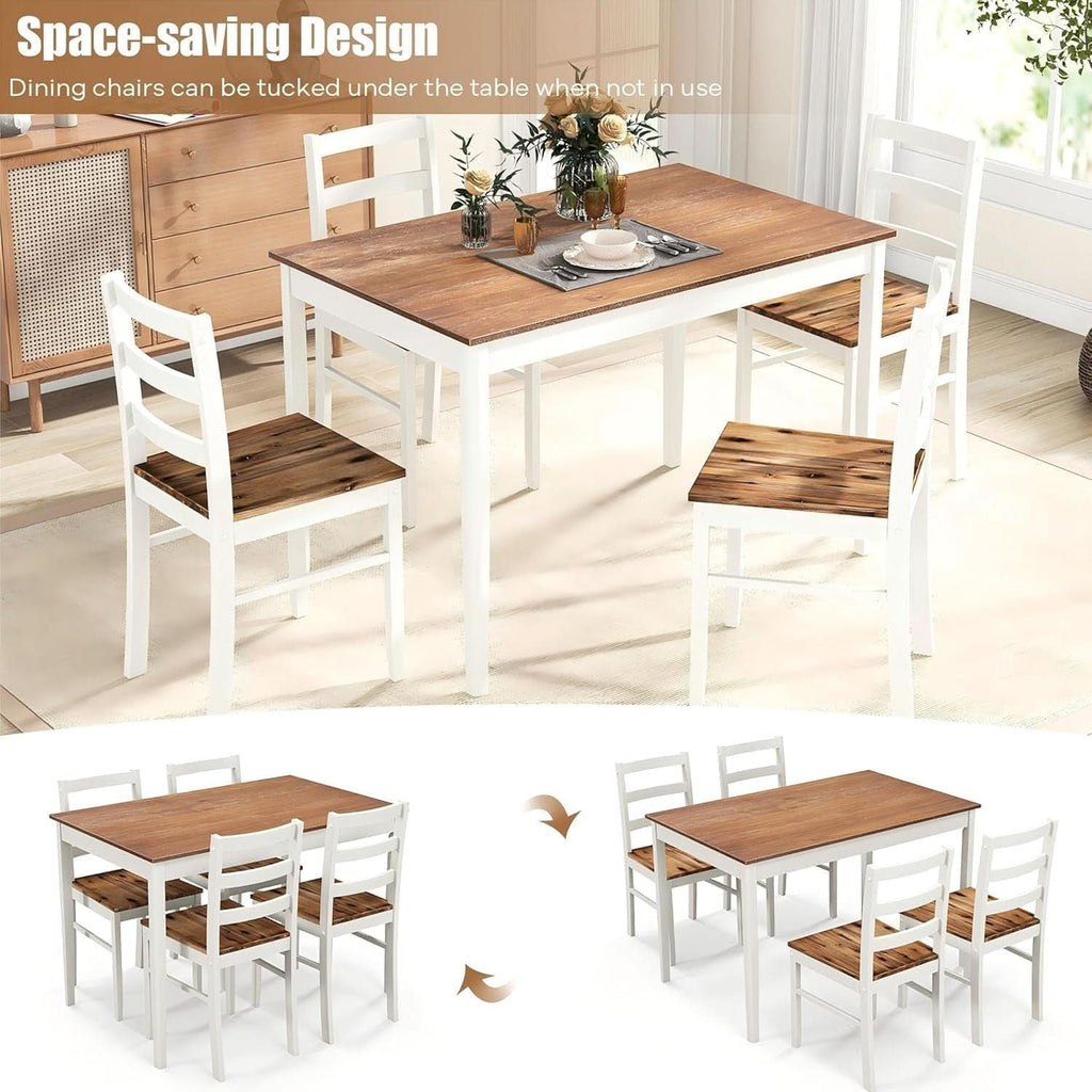 Mid Century Solid Wood Dining Table Set For Four Chairs