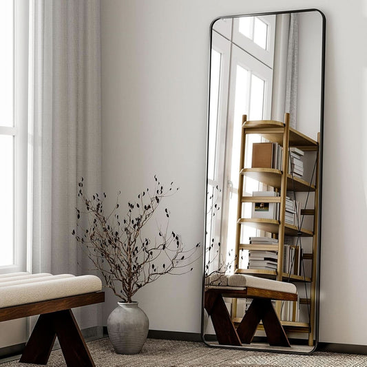 56 Inch Floor Standing Mirror With Black Aluminum Frame