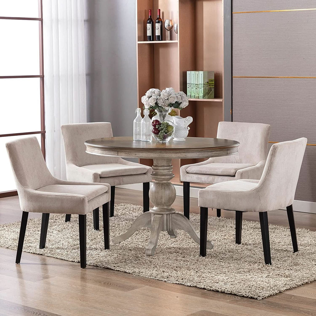 Corduroy Upholstered Dining Chairs With Wood Legs Set Of 6