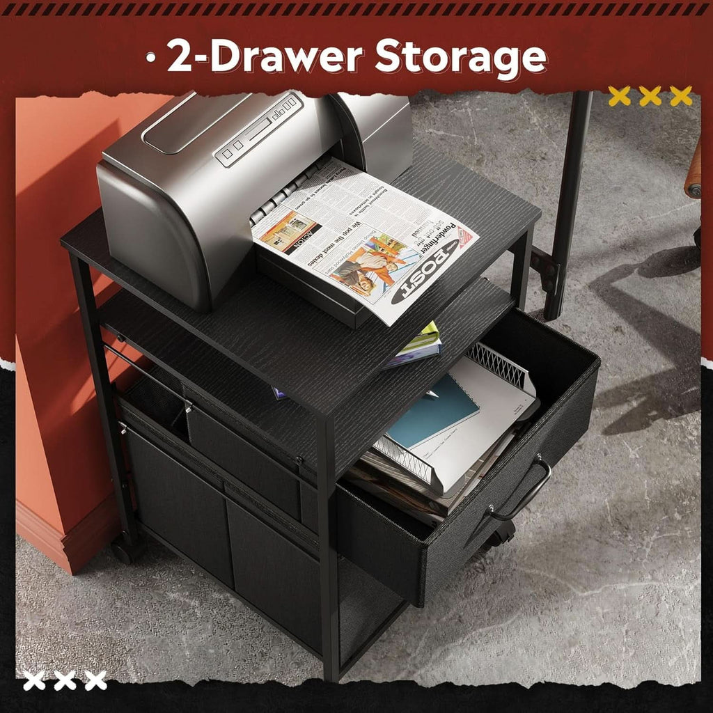 Mobile File Cabinet With Rolling Printer Stand Black Finish