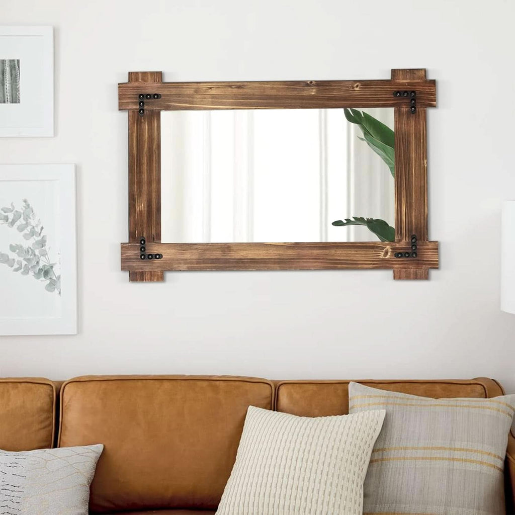 20x30 Rustic Wood Mirror For Bath With Black Metal Accents