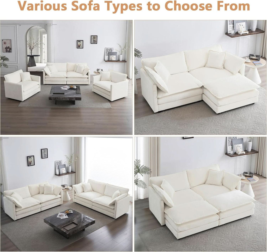 Beige 2 Piece Loveseat Armchair Set Chenille Upholstery