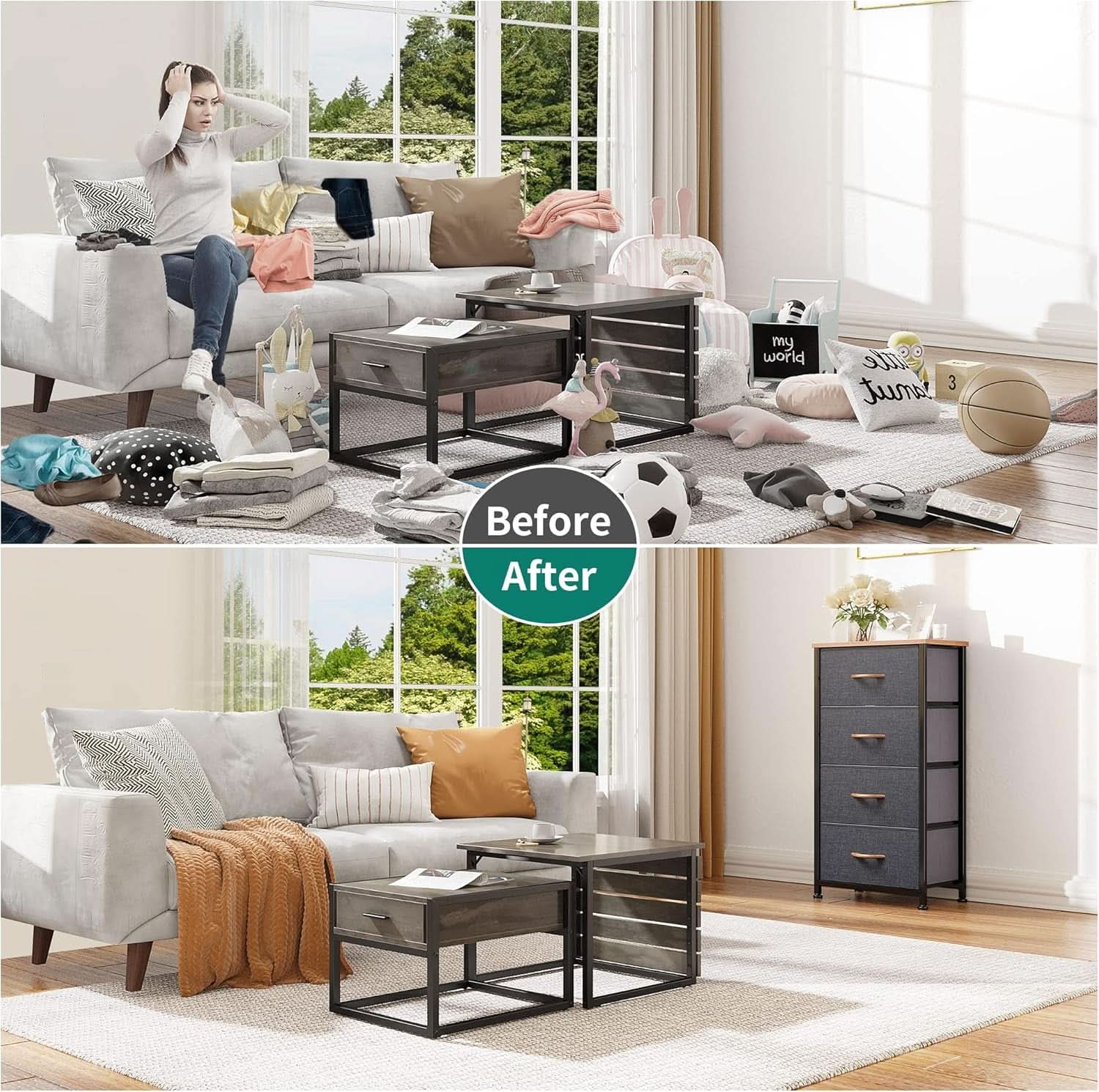 4 Drawer Dresser With Wooden Top And Fabric Storage