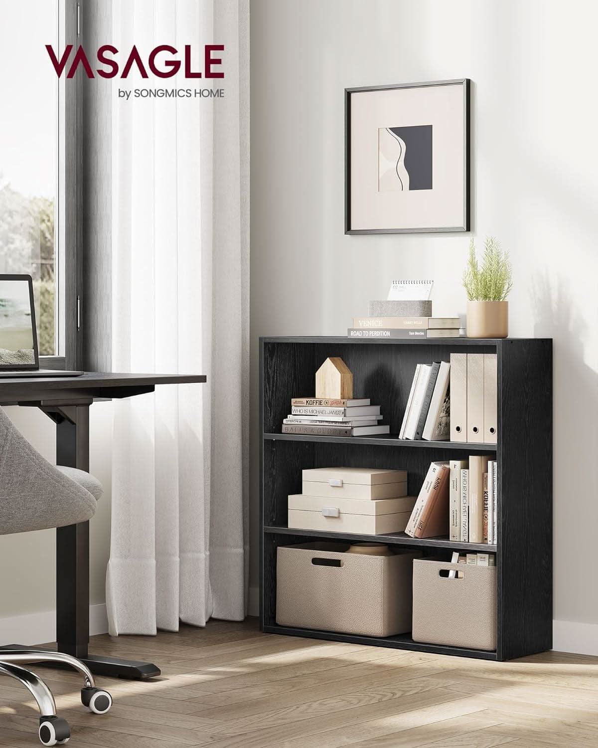 Vasagle Custos 3 Tier Ebony Bookshelf With Adjustable Shelves