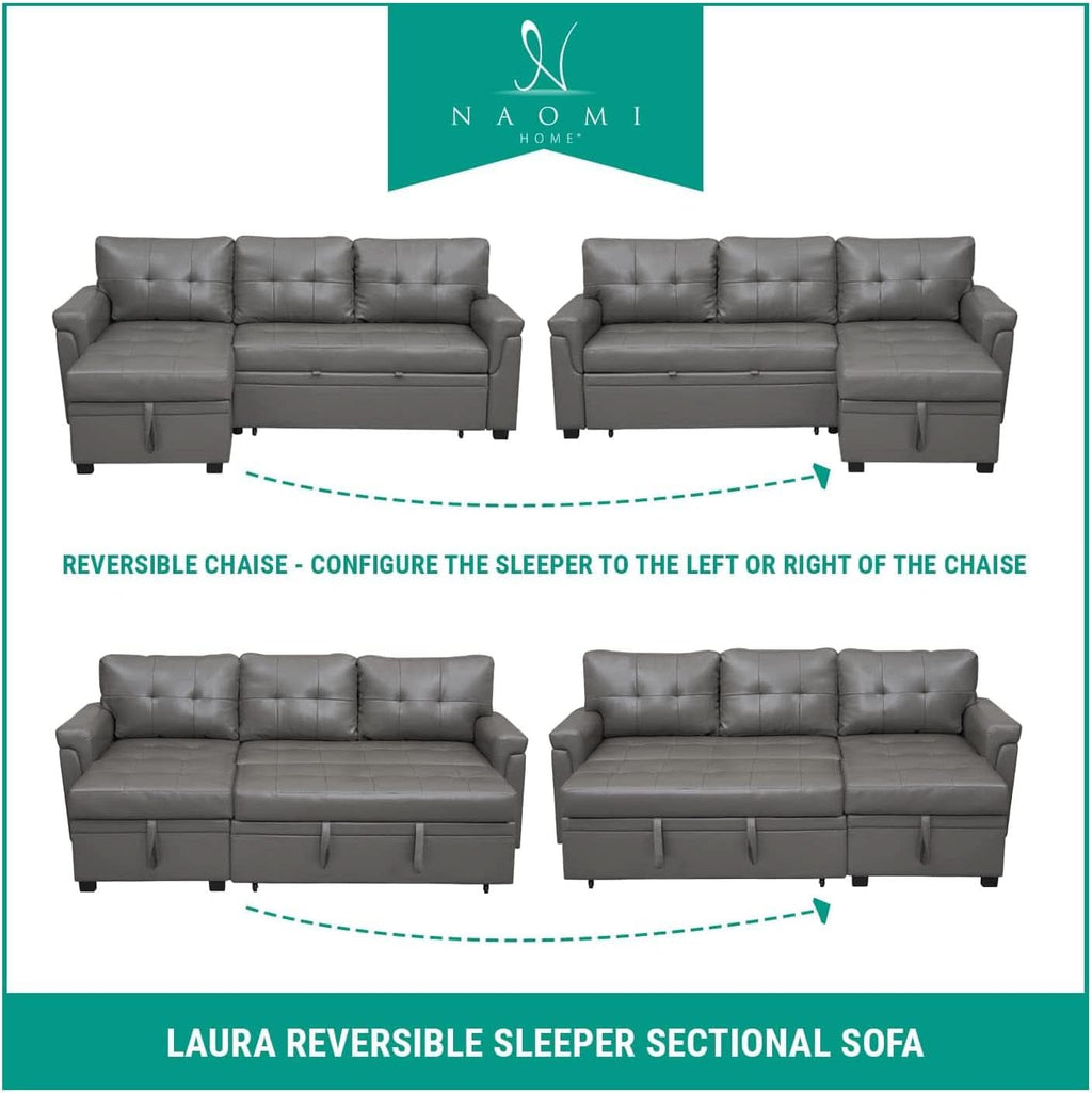 L Shaped Sectional Sofa Sleeper Storage Chaise Dark Gray