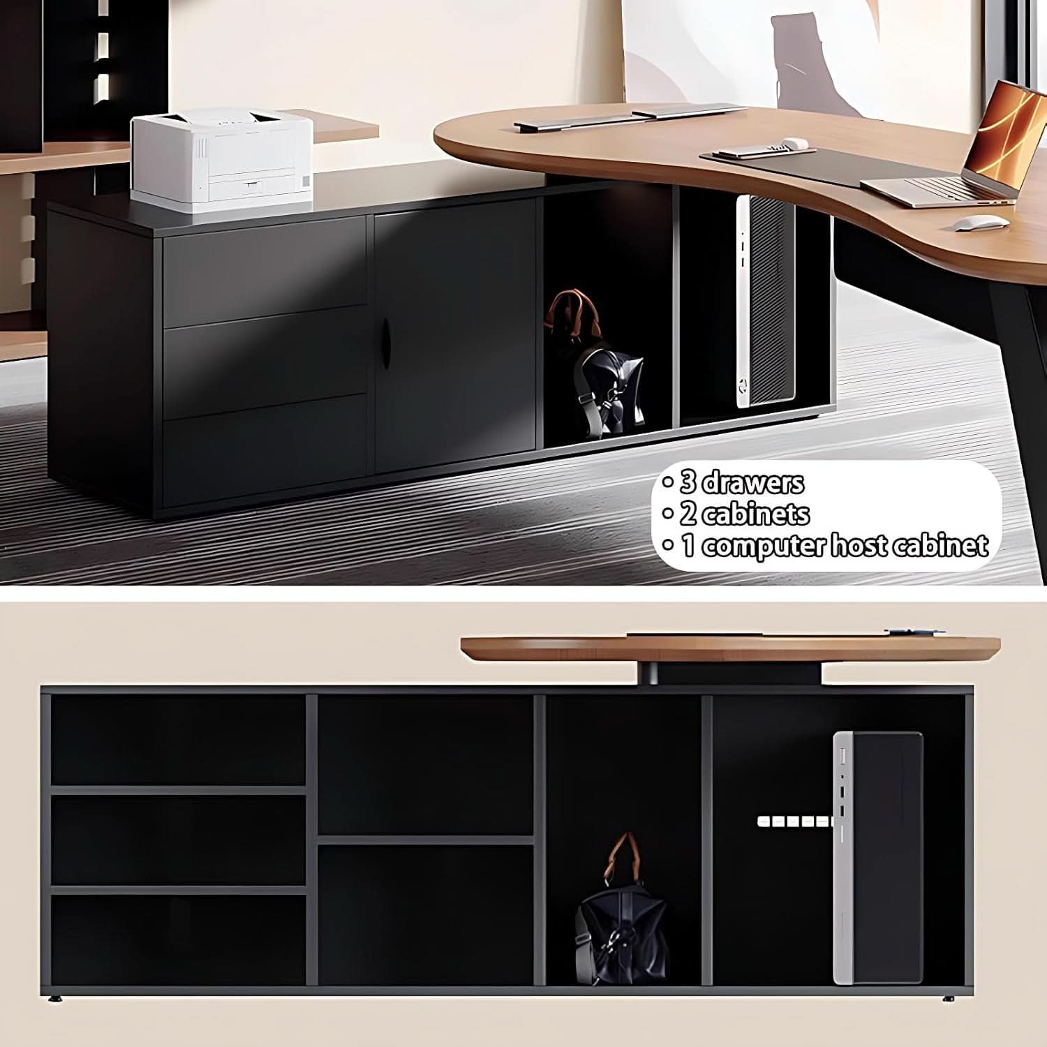 L Shaped Desk With Solid Wood 80 Inch Executive Work space Desk