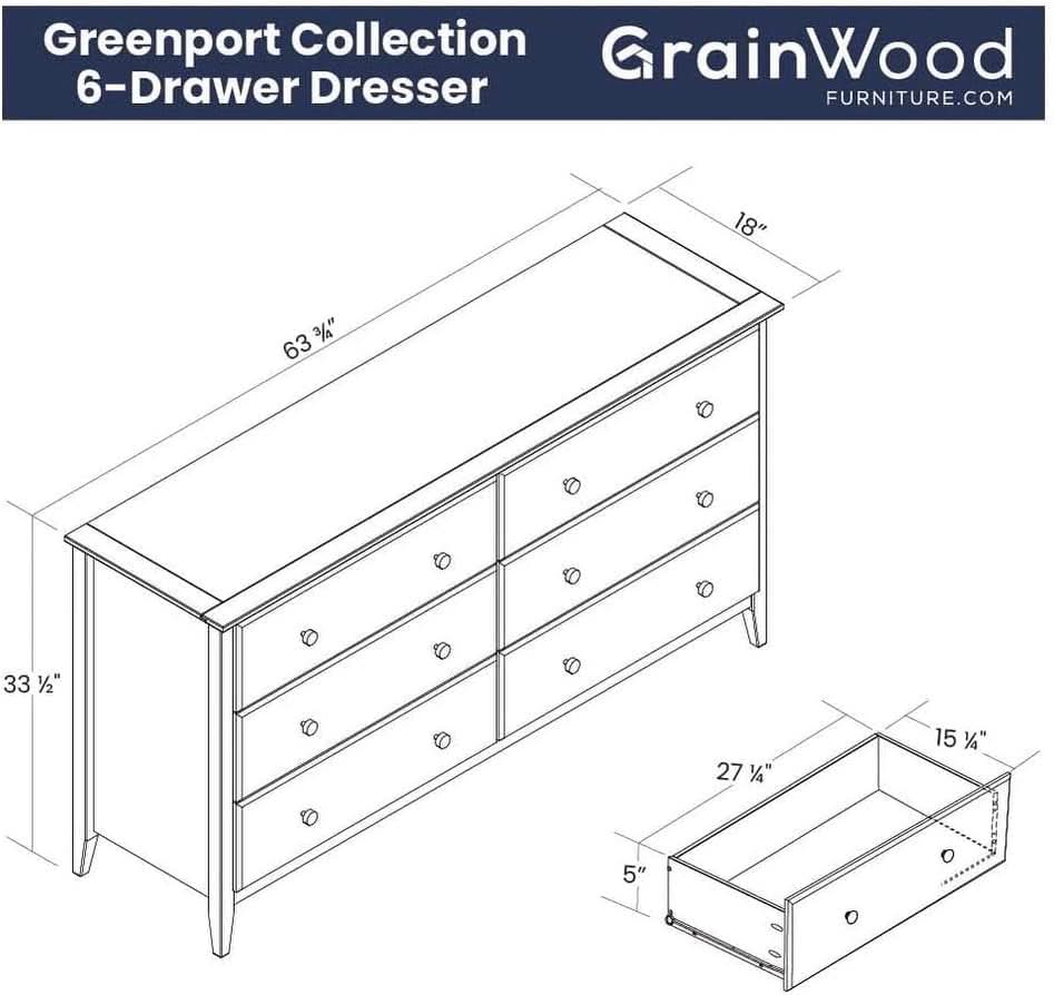 Solid Wood 6 Drawer Dresser With Brushed Driftwood Finish