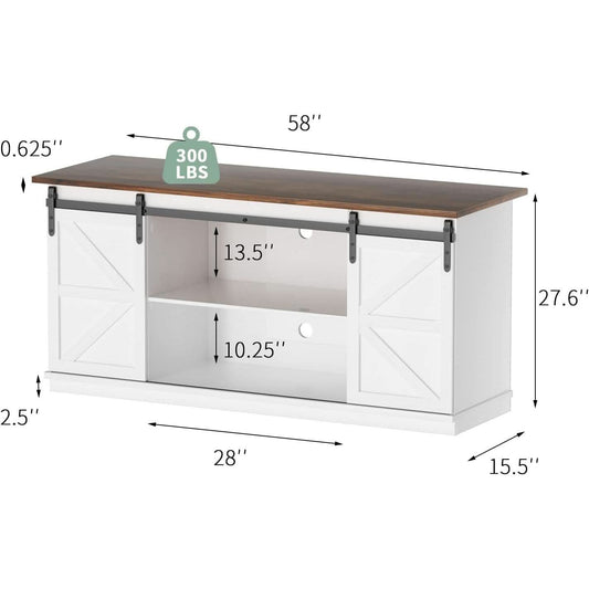 White TV Stand With Sliding Barn Doors For Living Room