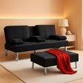 Black Linen Folding Futon Recliner With Cupholders
