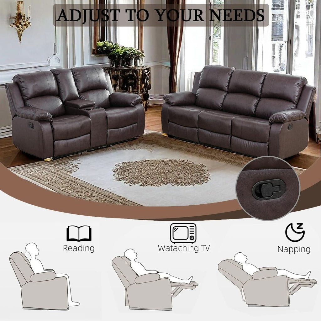 Brown Recliner Sofa With Pull Down Table Two Piece Set