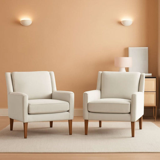 Beige Wingback Chairs With Wood Legs For Living Room