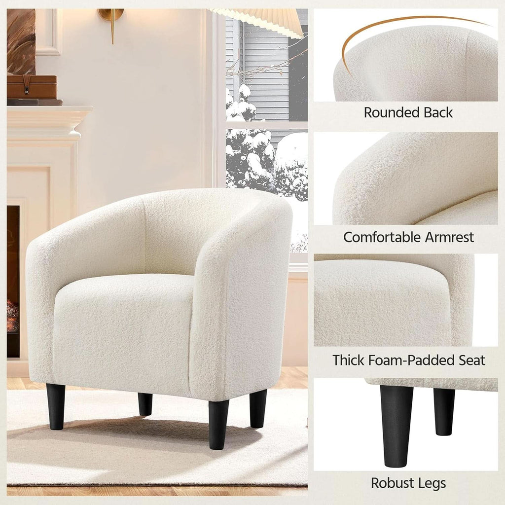 Ivory Barrel Chairs Boucle Living Room Duo Two Piece Set