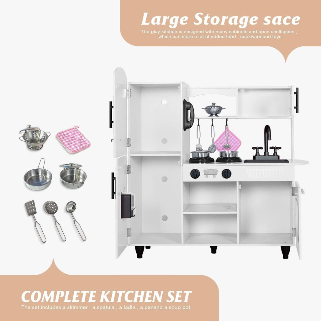Wooden Kitchen Playset For Toddlers Featuring Lights