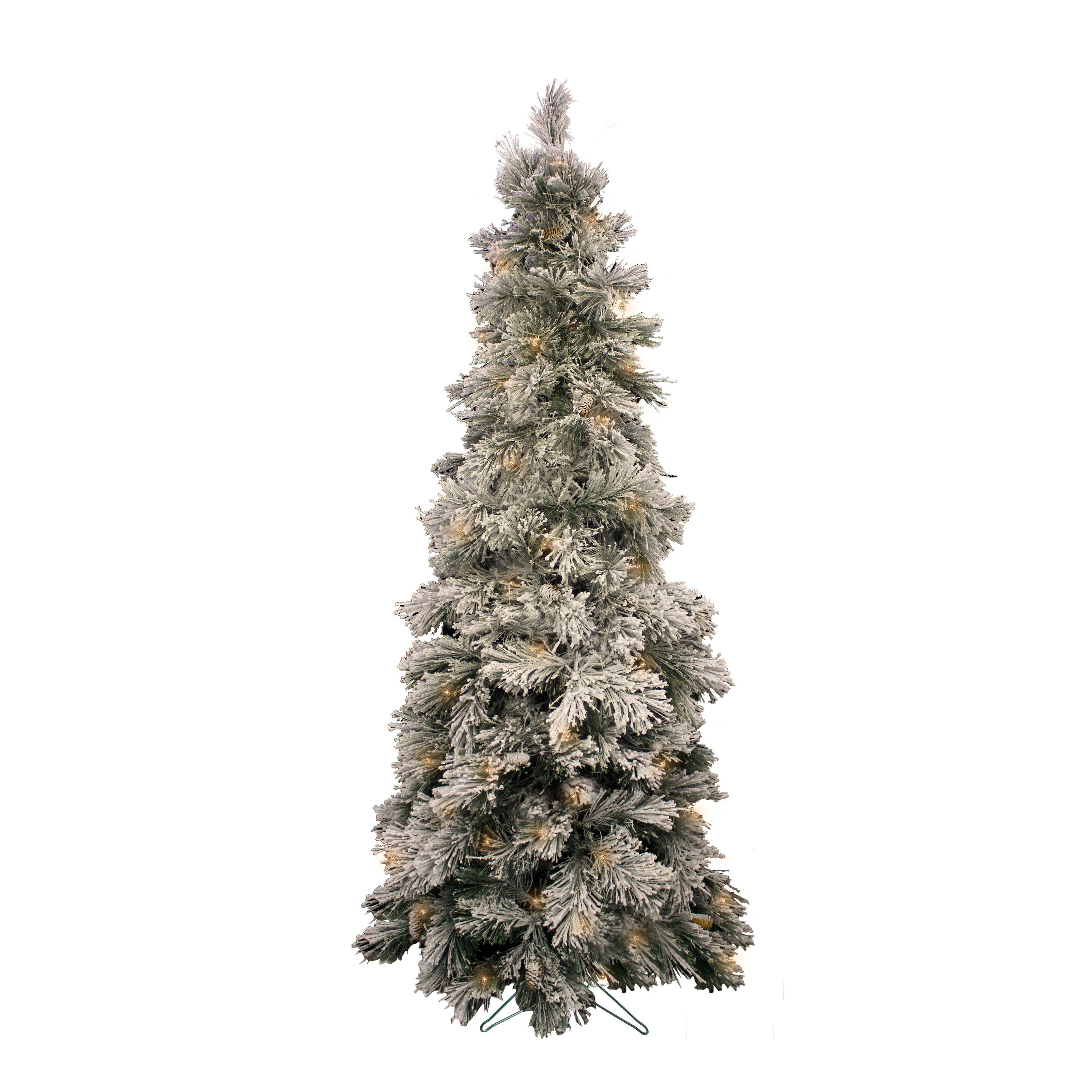 7' Pre-Lit Slim Heavy Snow Flocked Alberta Tree with Metal Stand, Dia 31.5", 213 tips, 280 Led Light