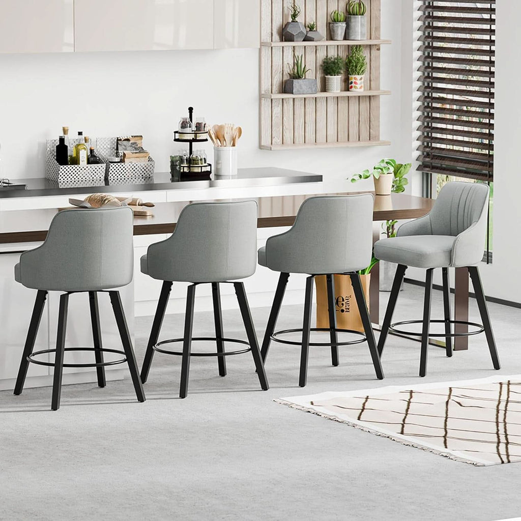 Linen Fabric Upholstered Swivel Barstools Set of Two