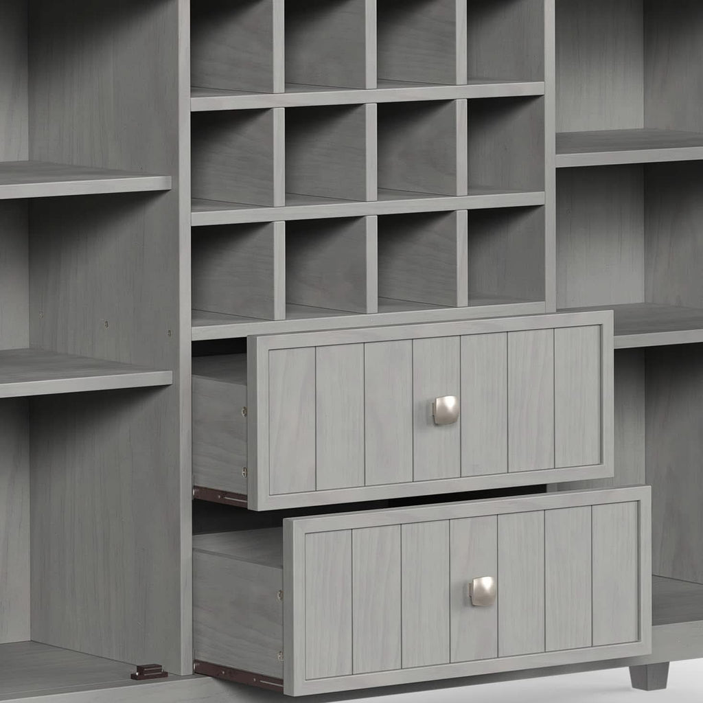 Fog Grey Solid Wood Transitional Sideboard Buffet With Built In Wine Rack