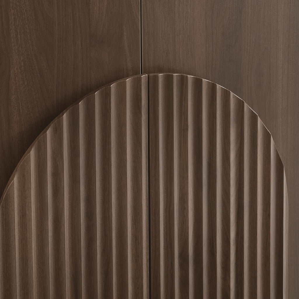 Walnut Sideboard Buffet Cabinet With Generous Storage And Wave Pattern Doors