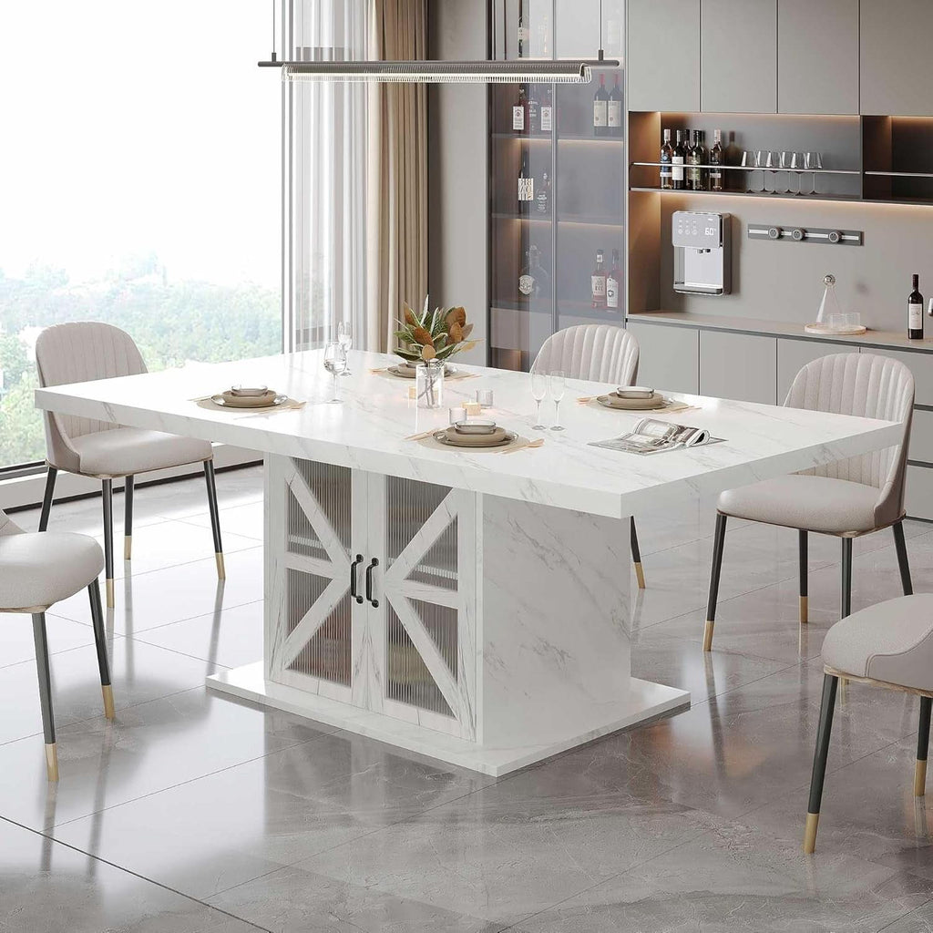 63 Inch White Rectangular Dining Table With Storage