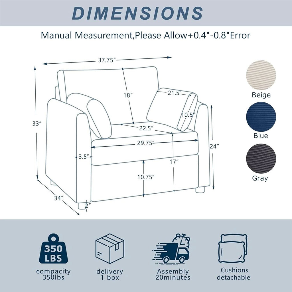 Beige 38 Inch Modern Upholstered Accent Reading Armchair