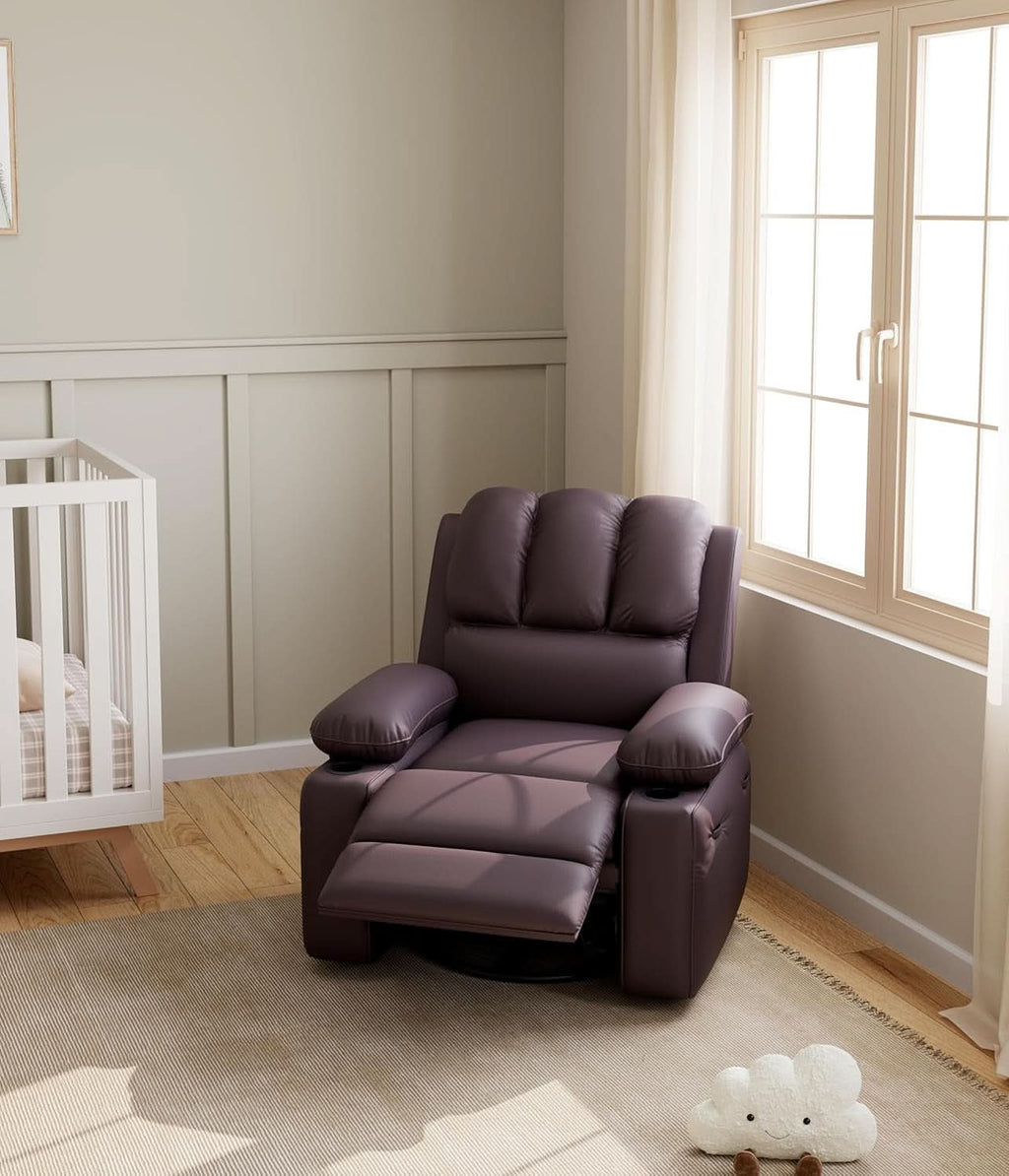 Leather Recliner Chair Brown Medium With Cup Holders And 150 Degree Recline