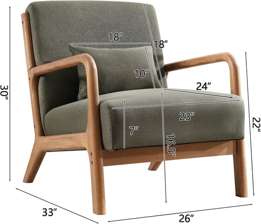 Green Upholstered Mid Century Modern Accent Armchair