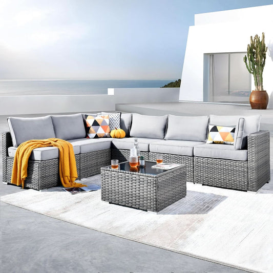 Outdoor Seven Piece Conversation Set with Coffee Table
