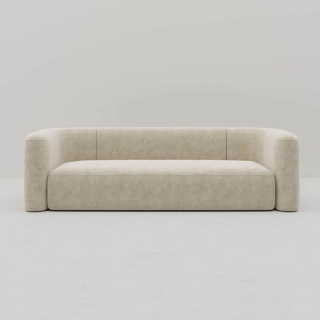 Cream Velvet 3 Seater Modern Sofa With Curved Backrest